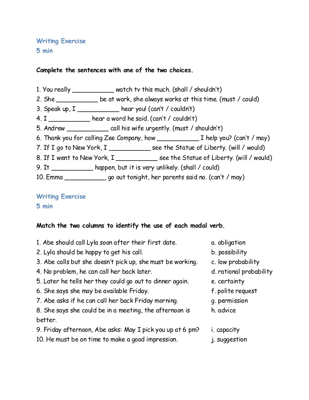 modal verb exercises